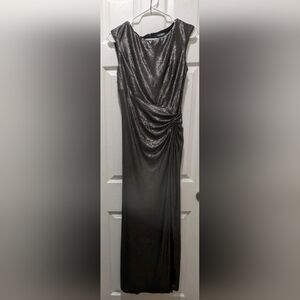 Ralph Lauren Silver Black Metallic Floor Length Evening Gown Size S